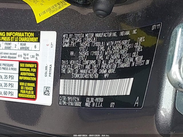 Продажа на аукционе авто 2011 Toyota Sienna Le V6, vin: 5TDKK3DC4BS165168, номер лота: 46018924