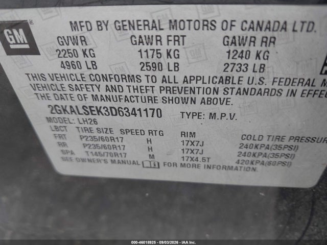 Продаж на аукціоні авто 2013 Gmc Terrain Sle-2, vin: 2GKALSEK3D6341170, номер лоту: 46018925
