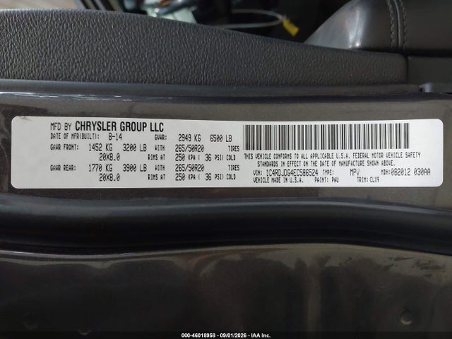 Продажа на аукционе авто 2014 Dodge Durango Limited, vin: 1C4RDJDG4EC586524, номер лота: 46018958