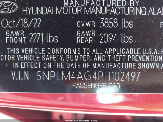 Продаж на аукціоні авто 2023 Hyundai Elantra Sel, vin: 5NPLM4AG4PH102497, номер лоту: 46018969