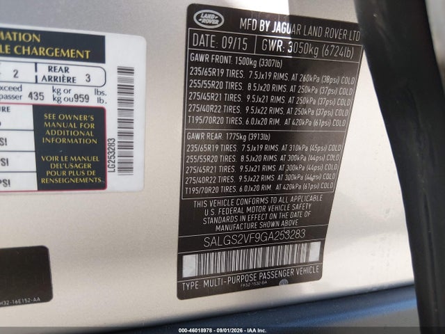 Land Rover Range Rover 3.0l V6 Supercharged Hse 2016 SALGS2VF9GA253283 Image 9