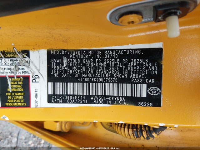 Aukcja sprzedaży 2013 Toyota Camry Hybrid Le, vin: 4T1BD1FK2DU079676, numer aukcji: 46018993