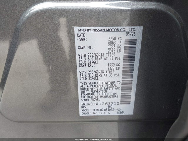5N1DR3CE8TC263710 Nissan Pathfinder Sl