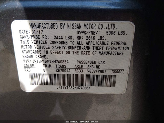 Продаж на аукціоні авто 2017 Infiniti Q70 3.7, vin: JN1BY1AP2HM740854, номер лоту: 46019012