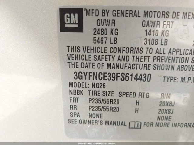 2015 Cadillac Srx Performance Collection მანქანა იყიდება აუქციონზე, vin: 3GYFNCE39FS614430, აუქციონის ნომერი: 46019017