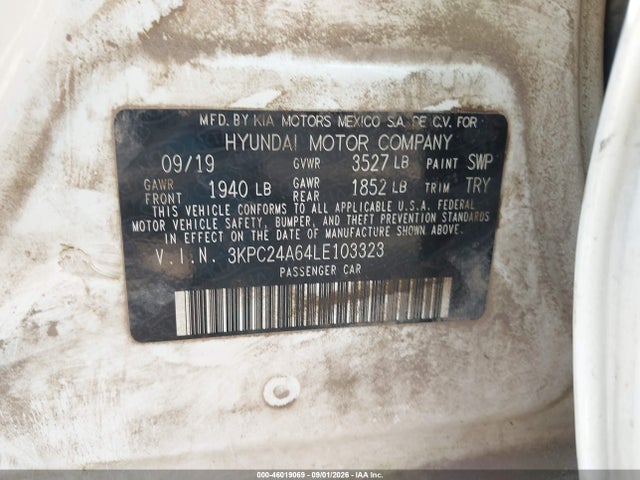 46019069 :رقم المزاد ، 3KPC24A64LE103323 vin ، 2020 Hyundai Accent Se مزاد بيع