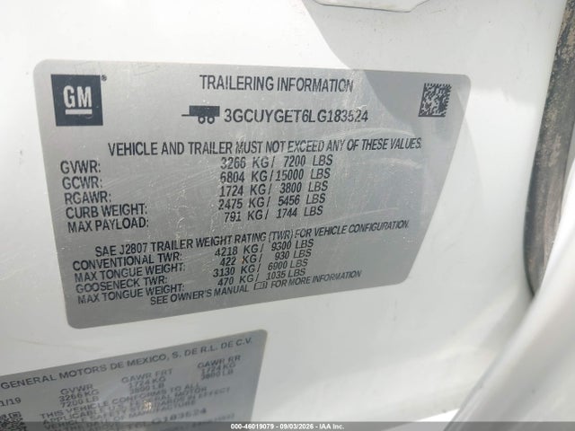 2020 Chevrolet Silverado 1500 4wd  Short Bed Ltz მანქანა იყიდება აუქციონზე, vin: 3GCUYGET6LG183524, აუქციონის ნომერი: 46019079