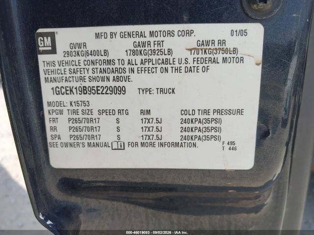 Продаж на аукціоні авто 2005 Chevrolet Silverado 1500 Z71, vin: 1GCEK19B95E229099, номер лоту: 46019093