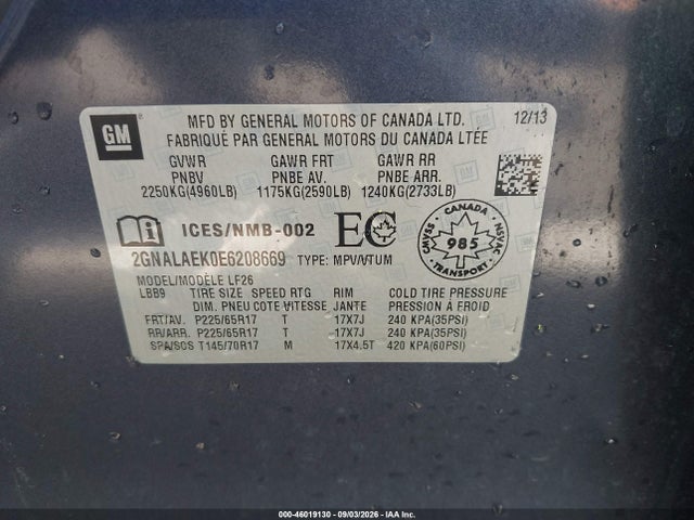 Продажа на аукционе авто 2014 Chevrolet Equinox Ls, vin: 2GNALAEK0E6208669, номер лота: 46019130