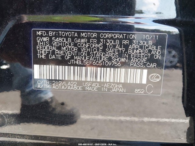 Продаж на аукціоні авто 2012 Lexus Ls 460, vin: JTHBL5EF6C5109756, номер лоту: 46019157