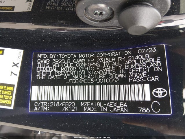 2023 Toyota Corolla Le მანქანა იყიდება აუქციონზე, vin: JTDB4MEE8PJ010062, აუქციონის ნომერი: 46019173