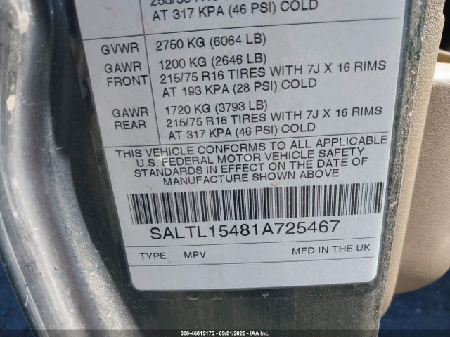 Продаж на аукціоні авто 2001 Land Rover Discovery Series Ii, vin: SALTL15481A725467, номер лоту: 46019175