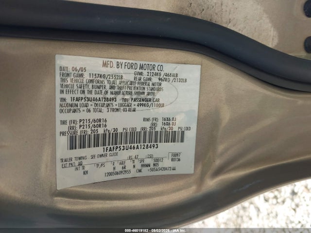 Продажа на аукционе авто 2006 Ford Taurus Se, vin: 1FAFP53U46A128493, номер лота: 46019182
