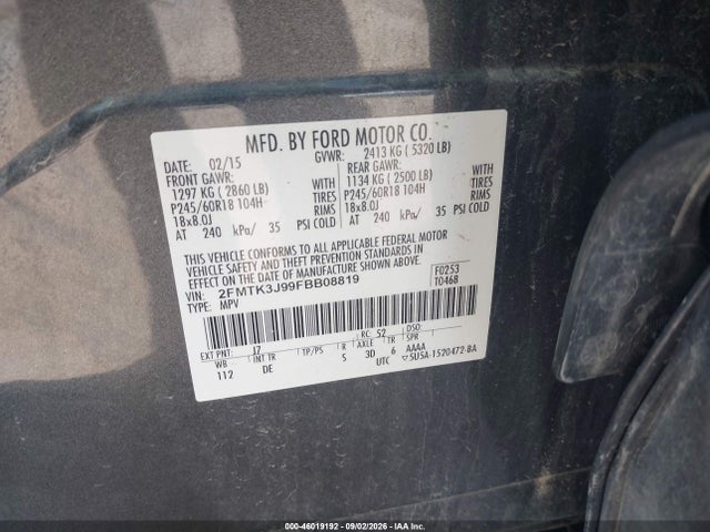 Продаж на аукціоні авто 2015 Ford Edge Sel, vin: 2FMTK3J99FBB08819, номер лоту: 46019192