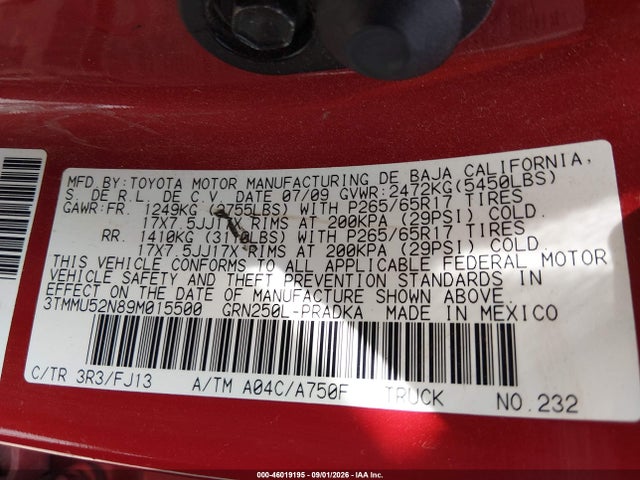 Aukcja sprzedaży 2009 Toyota Tacoma Base V6, vin: 3TMMU52N89M015500, numer aukcji: 46019195