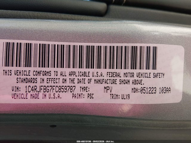 Продажа на аукционе авто 2015 Jeep Grand Cherokee Limited, vin: 1C4RJFBG7FC859787, номер лота: 46019196