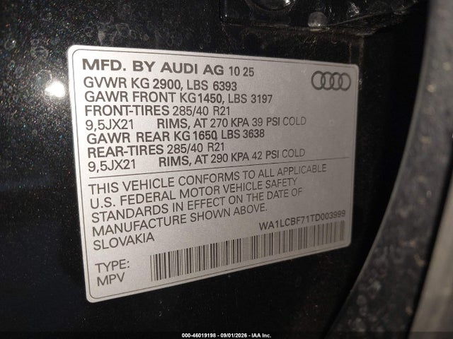 Продаж на аукціоні авто 2026 Audi Q7 Premium Plus 45 Tfsi Quattro Tiptronic, vin: WA1LCBF71TD003999, номер лоту: 46019198