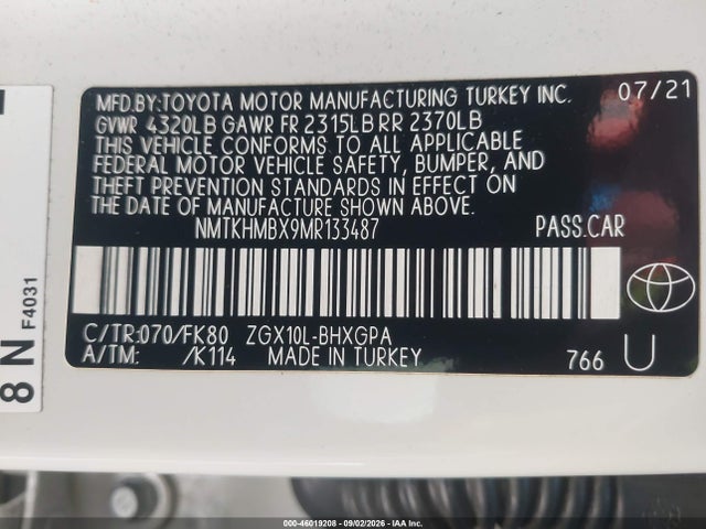 Aukcja sprzedaży 2021 Toyota C-hr Xle, vin: NMTKHMBX9MR133487, numer aukcji: 46019208