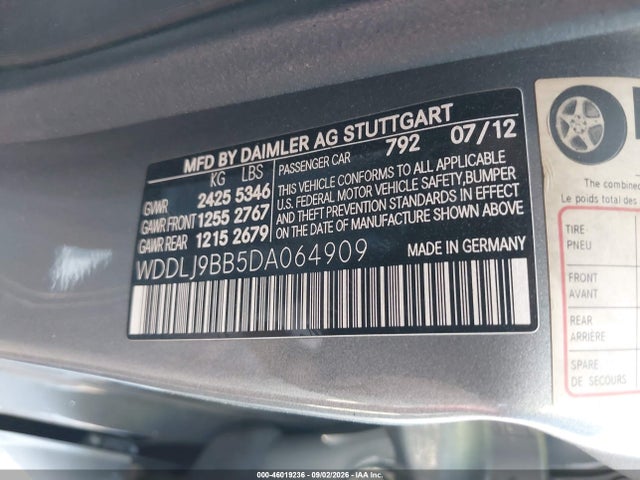 46019236 :رقم المزاد ، WDDLJ9BB5DA064909 vin ، 2013 Mercedes-benz Cls 550 4matic مزاد بيع