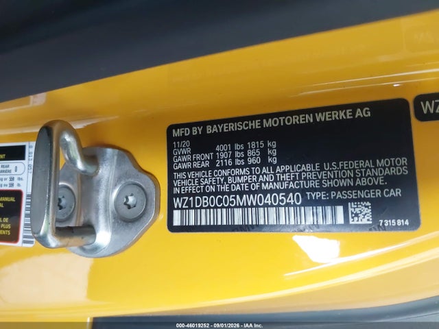 Aukcja sprzedaży 2021 Toyota Gr Supra 3.0 Premium, vin: WZ1DB0C05MW040540, numer aukcji: 46019252