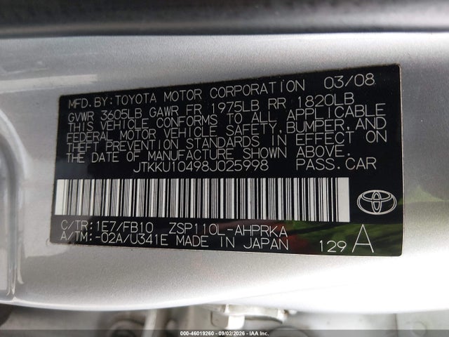 Aukcja sprzedaży 2008 Scion Xd, vin: JTKKU10498J025998, numer aukcji: 46019260