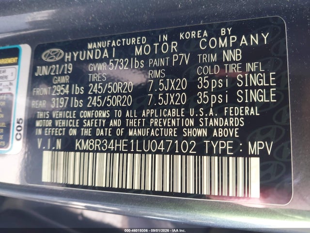 Продаж на аукціоні авто 2020 Hyundai Palisade Sel, vin: KM8R34HE1LU047102, номер лоту: 46019306