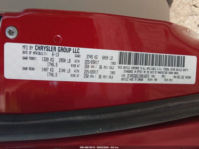 Aukcja sprzedaży 2013 Dodge Grand Caravan American Value Pkg, vin: 2C4RDGBG1DR816872, numer aukcji: 46019319