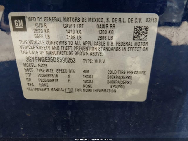 Aukcja sprzedaży 2013 Cadillac Srx Luxury Collection, vin: 3GYFNGE36DS590253, numer aukcji: 46019321
