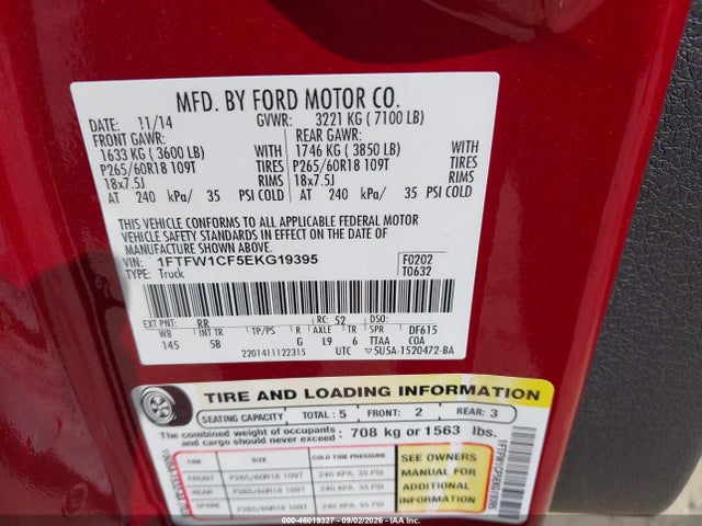 Продажа на аукционе авто 2014 Ford F-150 Fx2, vin: 1FTFW1CF5EKG19395, номер лота: 46019327