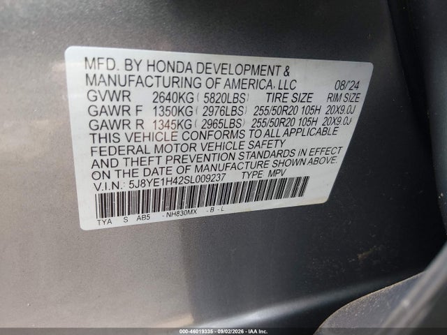 2025 Acura Mdx Technology Package მანქანა იყიდება აუქციონზე, vin: 5J8YE1H42SL009237, აუქციონის ნომერი: 46019335
