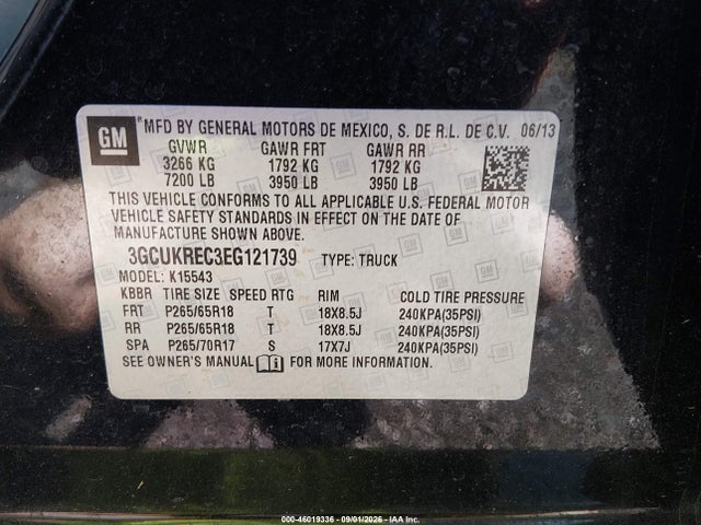 Aukcja sprzedaży 2014 Chevrolet Silverado 1500 Lt, vin: 3GCUKREC3EG121739, numer aukcji: 46019336
