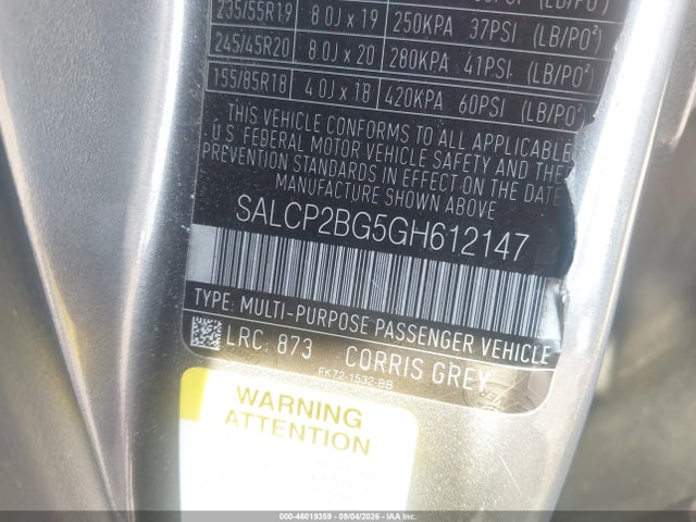 46019359 :رقم المزاد ، SALCP2BG5GH612147 vin ، 2016 Land Rover Discovery Sport Se مزاد بيع