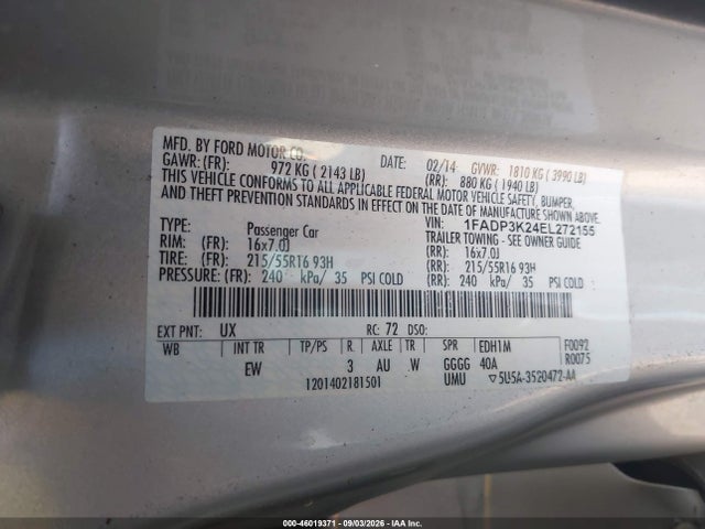 Продаж на аукціоні авто 2014 Ford Focus Se, vin: 1FADP3K24EL272155, номер лоту: 46019371