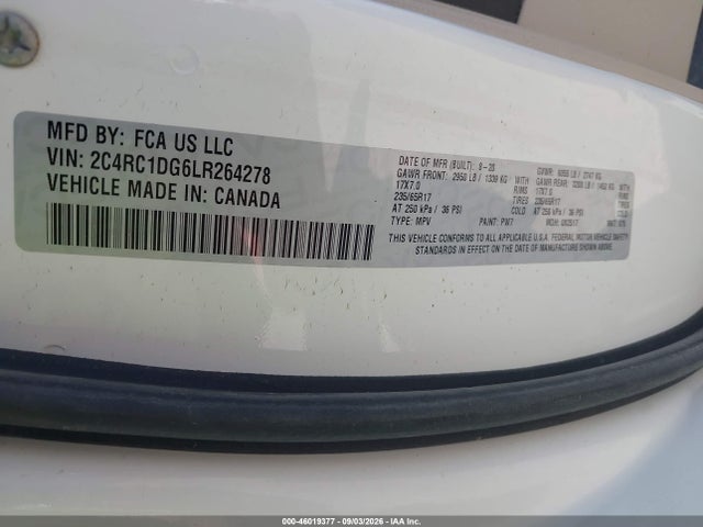 2020 Chrysler Voyager Lxi მანქანა იყიდება აუქციონზე, vin: 2C4RC1DG6LR264278, აუქციონის ნომერი: 46019377