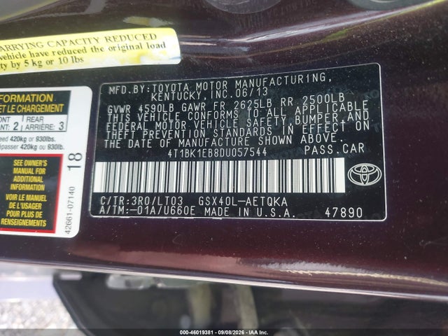 Aukcja sprzedaży 2013 Toyota Avalon Xle Touring, vin: 4T1BK1EB8DU057544, numer aukcji: 46019381