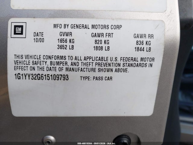 2001 Chevrolet Corvette მანქანა იყიდება აუქციონზე, vin: 1G1YY32G615109793, აუქციონის ნომერი: 46019384