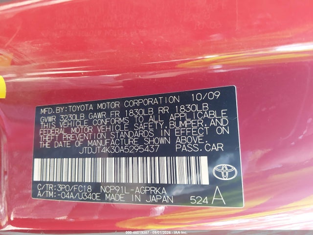Продаж на аукціоні авто 2010 Toyota Yaris, vin: JTDJT4K30A5295437, номер лоту: 46019387