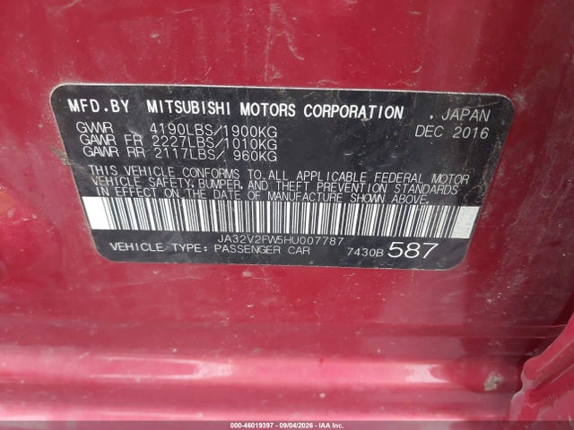 2017 Mitsubishi Lancer Se მანქანა იყიდება აუქციონზე, vin: JA32V2FW5HU007787, აუქციონის ნომერი: 46019397