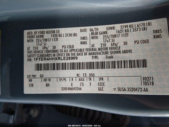 2024 Ford Ranger Xlt მანქანა იყიდება აუქციონზე, vin: 1FTER4HHXRLE28909, აუქციონის ნომერი: 46019410