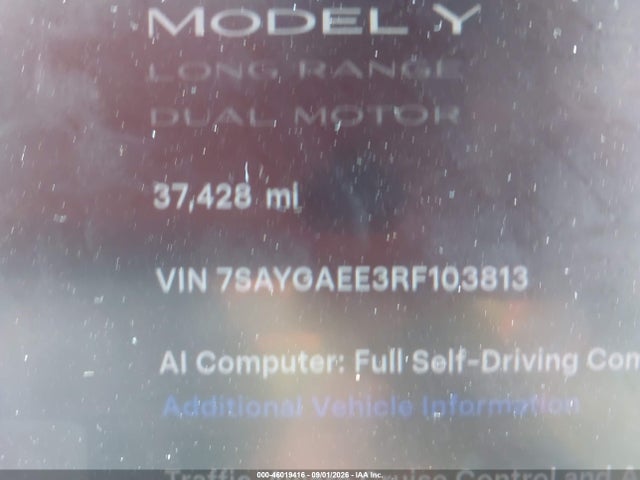46019416 :رقم المزاد ، 7SAYGAEE3RF103813 vin ، 2024 Tesla Model Y Long Range Dual Motor All-wheel Drive مزاد بيع