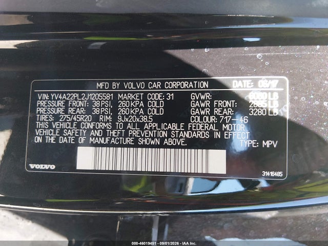 Aukcja sprzedaży 2018 Volvo Xc90 T6 Inscription, vin: YV4A22PL2J1205581, numer aukcji: 46019451