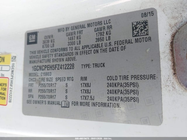 Aukcja sprzedaży 2015 Chevrolet Silverado 1500 Wt, vin: 1GCNCPEH5FZ412228, numer aukcji: 46019470