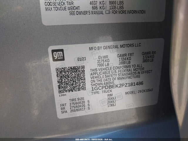 46019475 :رقم المزاد ، 1GCPDBEK2PZ181486 vin ، 2023 Chevrolet Silverado 1500 4wd  Short Bed Custom مزاد بيع