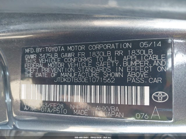 Toyota Prius C One 2014 JTDKDTB30E1071562 Image 9
