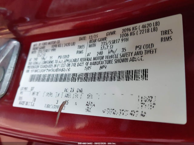 Aukcja sprzedaży 2016 Ford Escape S, vin: 1FMCU0F79GUB88876, numer aukcji: 46019492