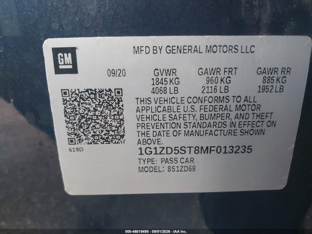 Aukcja sprzedaży 2021 Chevrolet Malibu Fwd Lt, vin: 1G1ZD5ST8MF013235, numer aukcji: 46019495