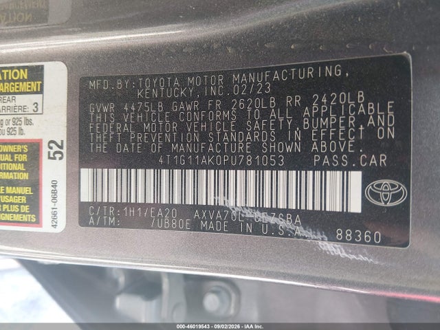 Toyota CAMRY SE 2023 4T1G11AK0PU781053 Image 9
