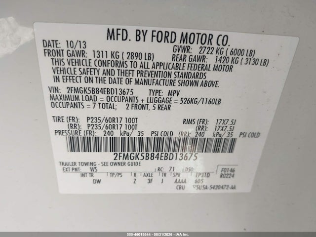 2FMGK5B84EBD13675 Ford FLEX SE