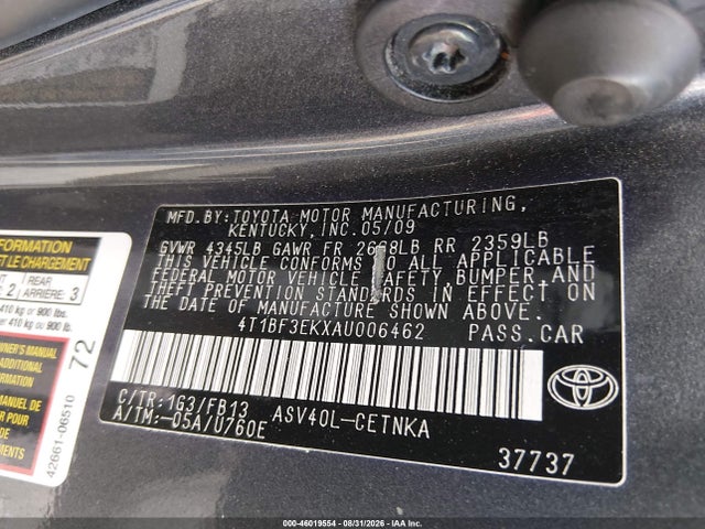 2010 Toyota Camry Le მანქანა იყიდება აუქციონზე, vin: 4T1BF3EKXAU006462, აუქციონის ნომერი: 46019554