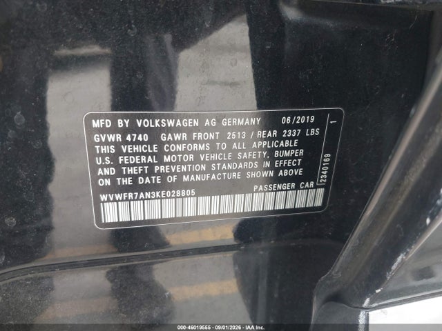 2019 Volkswagen Arteon 2.0t Se R-line მანქანა იყიდება აუქციონზე, vin: WVWFR7AN3KE028805, აუქციონის ნომერი: 46019555